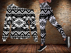 Powwow StoreGBNAT00441 Black Pattern Native Offshoulder Sweater Legging Set