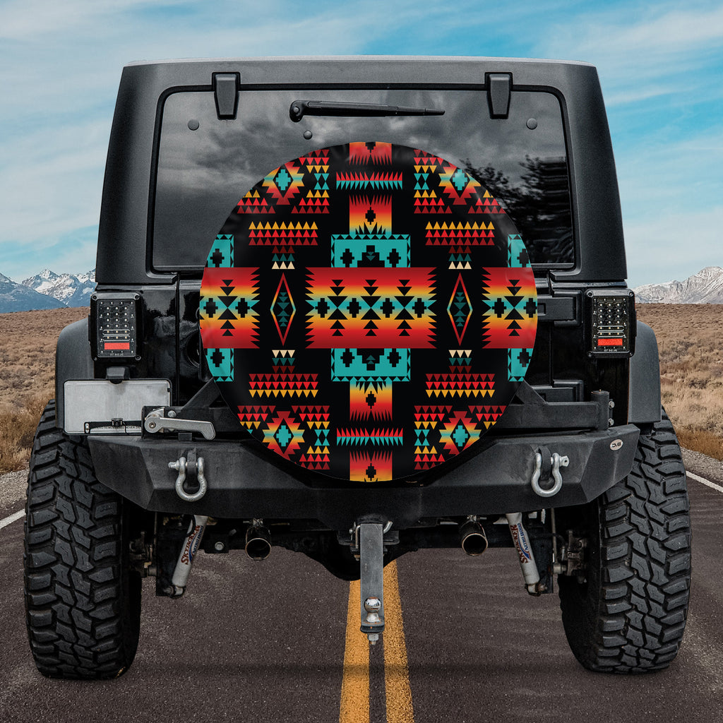 Powwow Store gb nat00046 02 black native tribes pattern spare tire cover