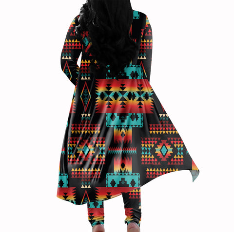 GB-NAT00046-02 Black Native Tribes Pattern Cardigan Coat Long Pant Set
