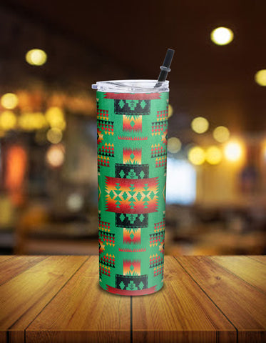 Powwow Store gb nat00046 05 green tribes pattern native american skinny tumbler