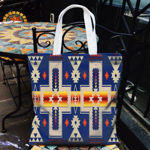 GB-NAT00062-04 Navy Tribe Design Native American Pocket Canvas Bag