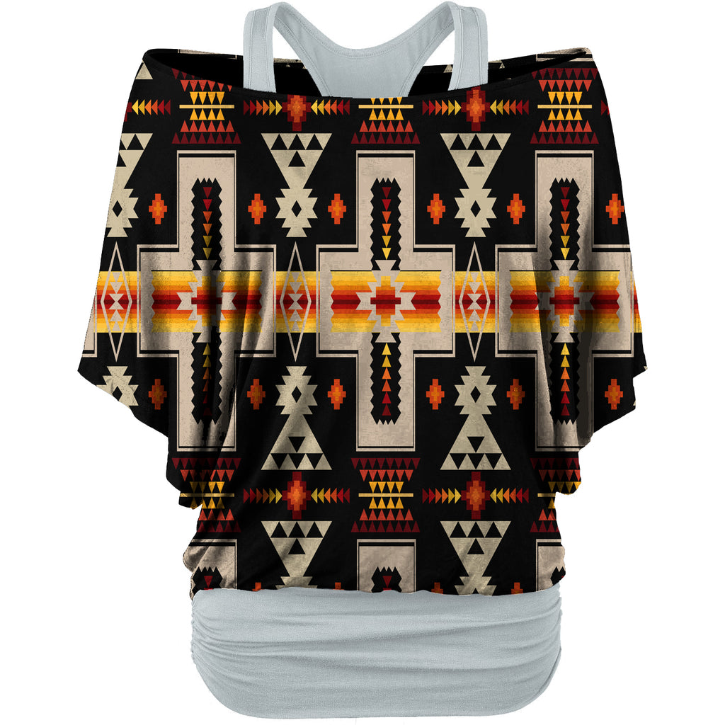 GB-NAT00062-01 Black Tribe Design Women's Loose Dolman Sleeve Shirt
