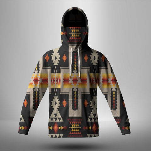 GB-NAT00062-01 Black Tribe Design Native American 3D Hoodie With Mask