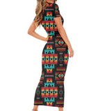 GB-NAT00046-02 Black Native Tribes Pattern Native American Short-Sleeved Body Dress