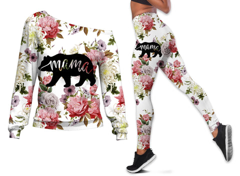 Powwow Store gb nat00195 mama bear flower rose off shoulder sweater legging set