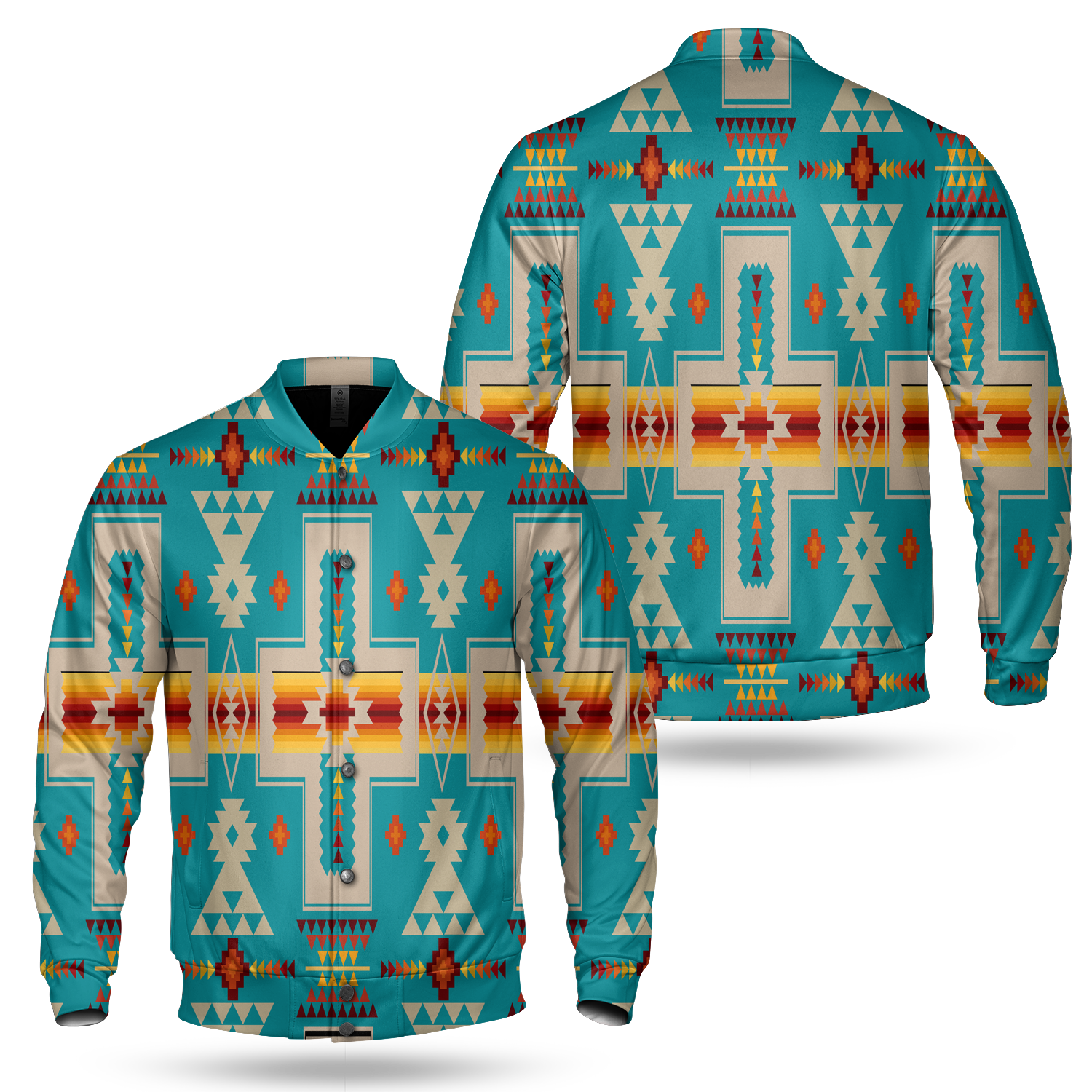 Powwow StoreGBNAT0006205 Turquoise Tribe  Over Print Baseball Jacket
