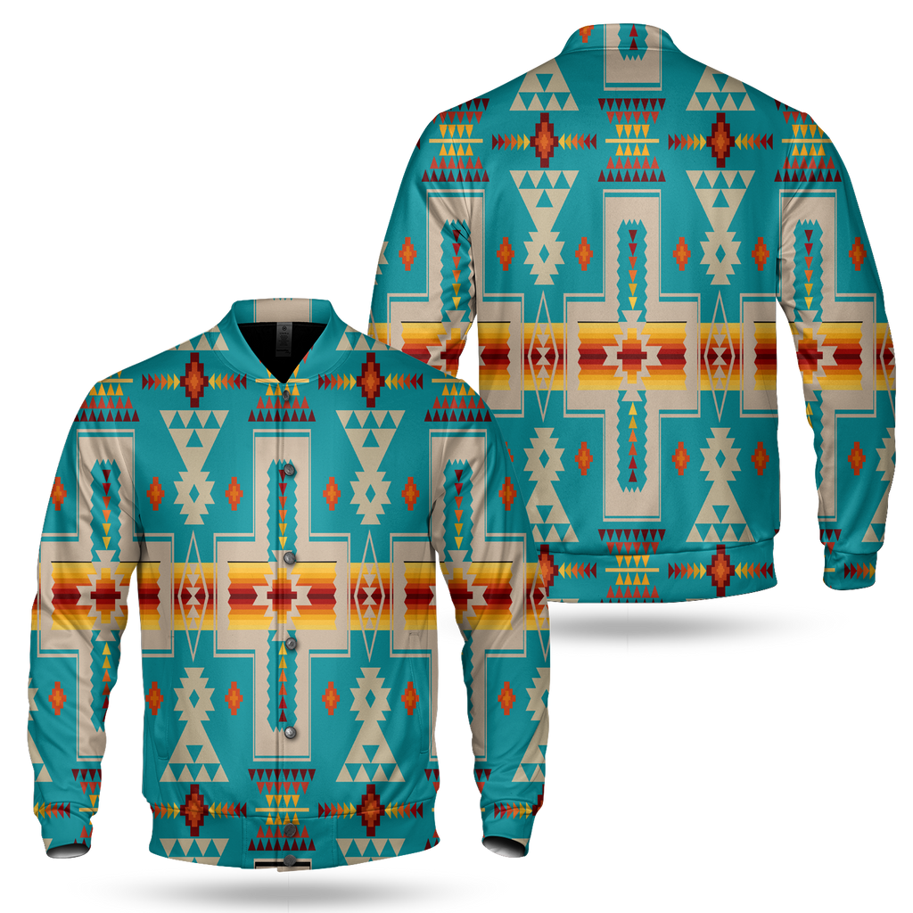 Powwow StoreGBNAT0006205 Turquoise Tribe  Over Print Baseball Jacket