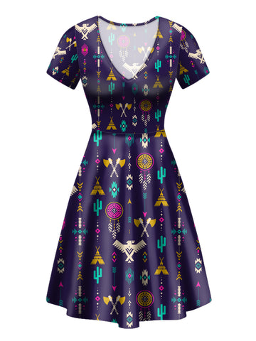 Powwow Store gb nat00575 thunderbird pattern blue round neck dress