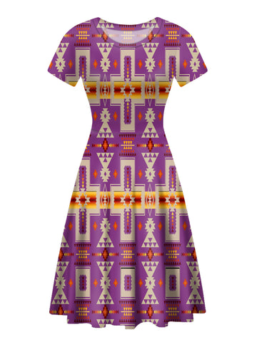 GB-NAT00062-07 Light Purple Tribe Design Round Neck Dress