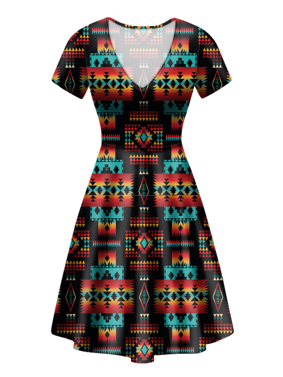 GB-NAT00046-02 Black Native Tribes Pattern Native American Neck Dress, S GB-NAT00046-02 Black Native Tribes Pattern Native American Neck Dress, S