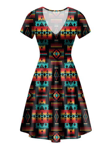 GB-NAT00046-02 Black Native Tribes Pattern Native American Neck Dress