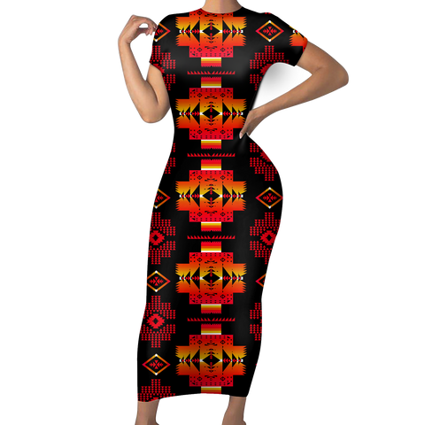 GB-NAT00720-03 Pattern Native Short-Sleeved Body Dress