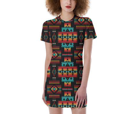 GB-NAT00046-02 Pattern Native  Women's Short Sleeve Tight Dress