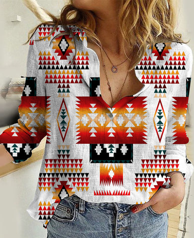 GB-NAT00075 White Tribes Pattern Native American Linen Shirts