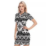 Powwow Store gb nat00441 black pattern native polo collar dress