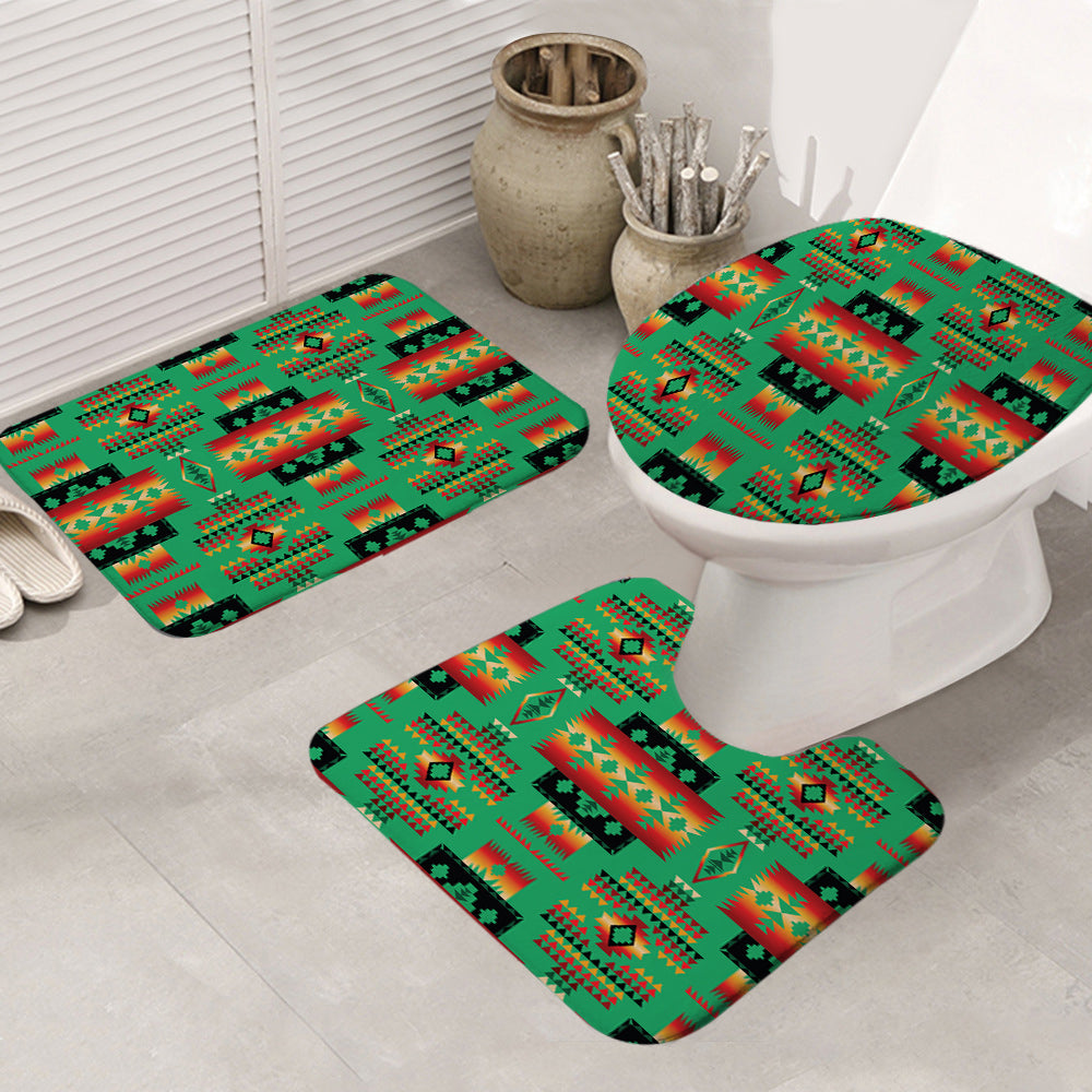 GB-NAT00046-05 Green Tribes Pattern Native American Bathroom Mat 3 Pieces - Powwow Store
