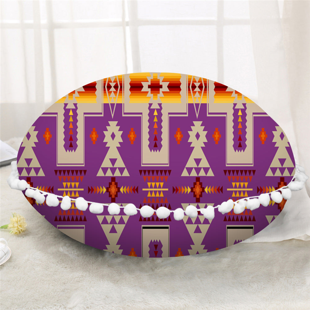 GB-NAT00062-07 Light Purple Tribe Design Native American Round Pillow Cover
