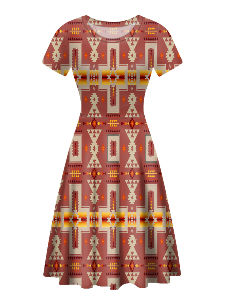 Powwow Store gb nat00062 11 tan tribe design round neck dress