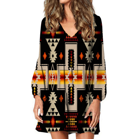 GB-NAT00062-01 Black Tribe Design Native American Swing Dress