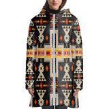 GB-NAT00062-01 Black Tribe Design Native  3D With Cap Long Down Jacket