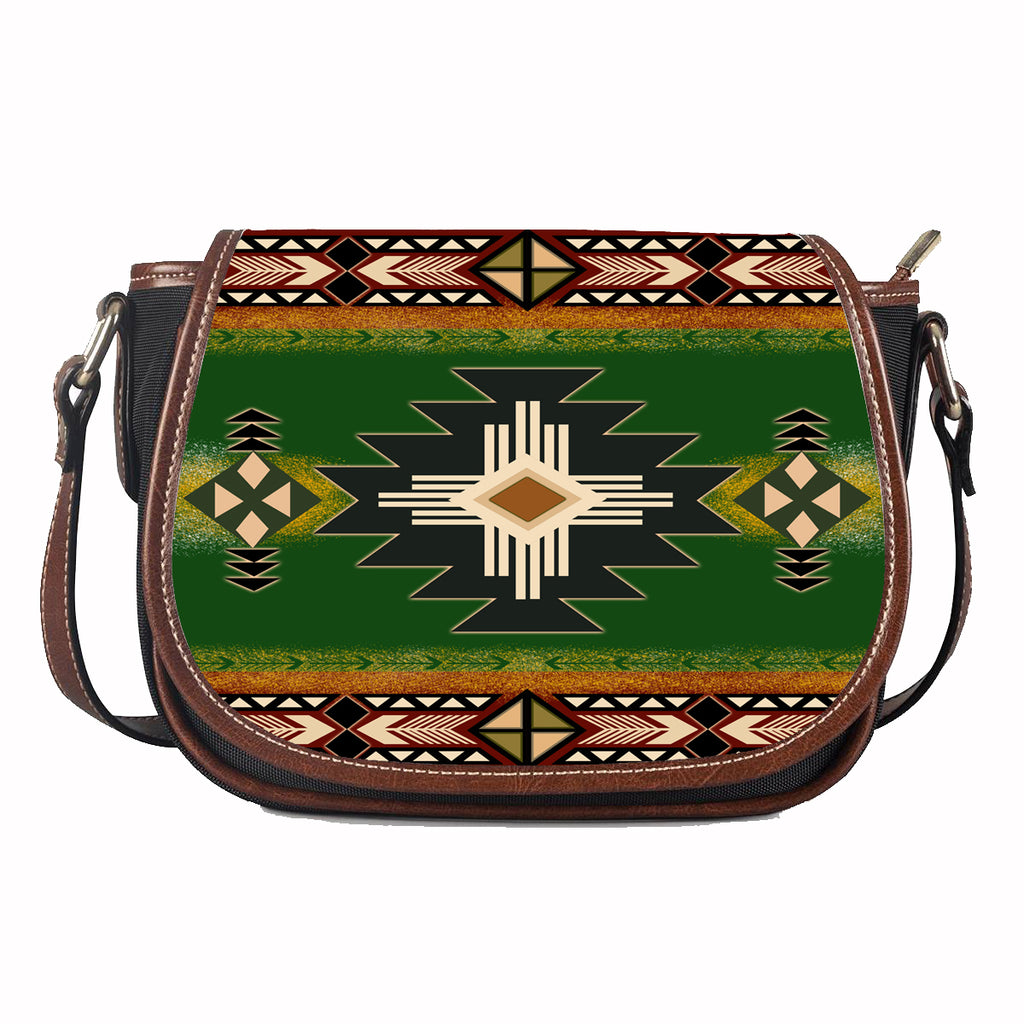 Powwow Store gb nat0001 01 southwest green symbol leather saddle bag