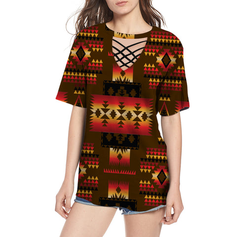 Powwow Store gb nat00046 08 brown native tribes pattern native american round neck hollow out tshirt