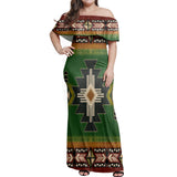 Powwow Store gb nat0001 southwest green symbol native american off shoulder dress