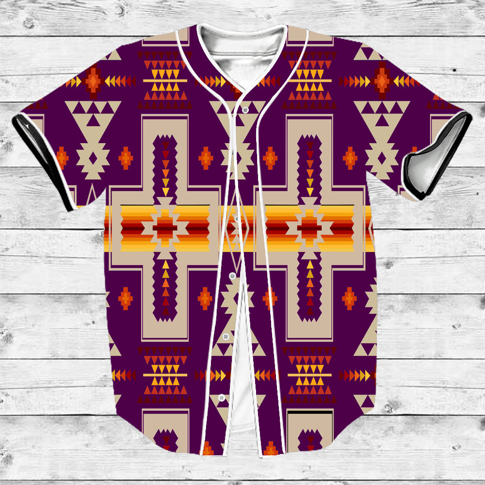 GB-NAT00062-09 Purrple Tribe Design Native American Baseball Jersy