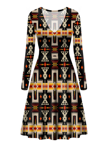 Powwow Store gb nat00062 01 black tribe design native american v long sleeve dress