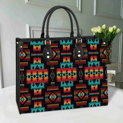GB-NAT00046-02 Black Native Tribes Pattern  Leather Bag