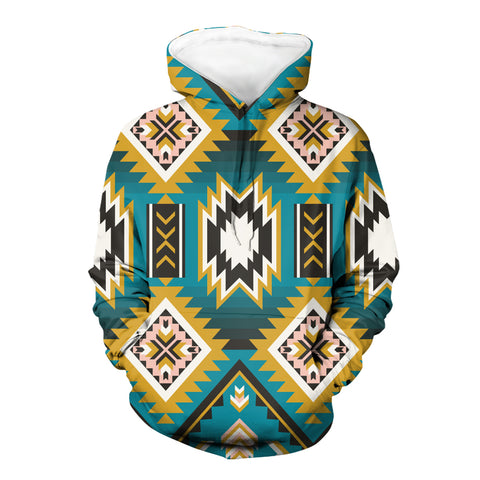 Powwow Store gb nat00517 turquoise geometric pattern 3d hoodie