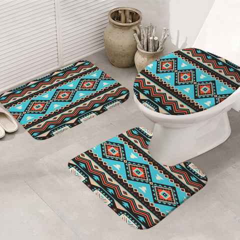GB-NAT00319 Tribal Line Shapes Ethnic Pattern Bathroom Mat 3 Pieces