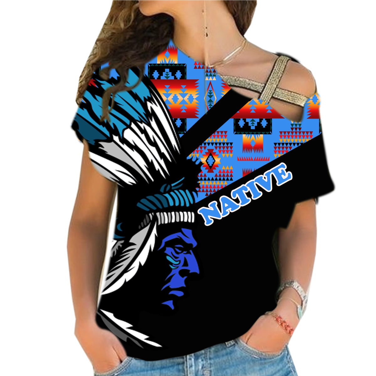 Powwow StoreCRS0001222  Native American Cross Shoulder Shirt