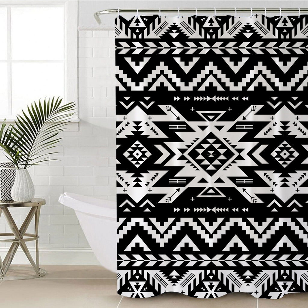 Powwow Store gb nat00441 black pattern native shower curtain