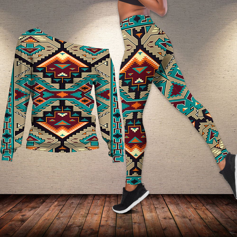 Powwow Store gb nat00016 native american culture design off shoulder sweater legging set