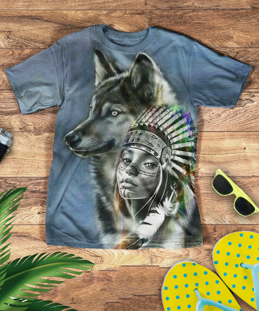 Powwow StoreTS0015 Pattern Light Brown Native American 3D TShirt