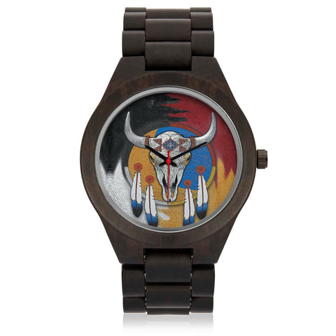 Native American Bison 3D Dreamcatcher Wood Watchs