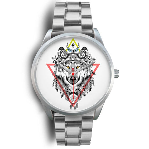 Wolf Dreamcatcher Native American Design Silver Watch