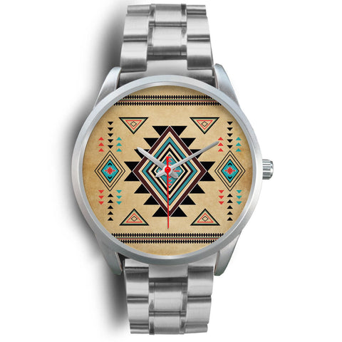 Native Colorful Wooden Native American  Silver Watch