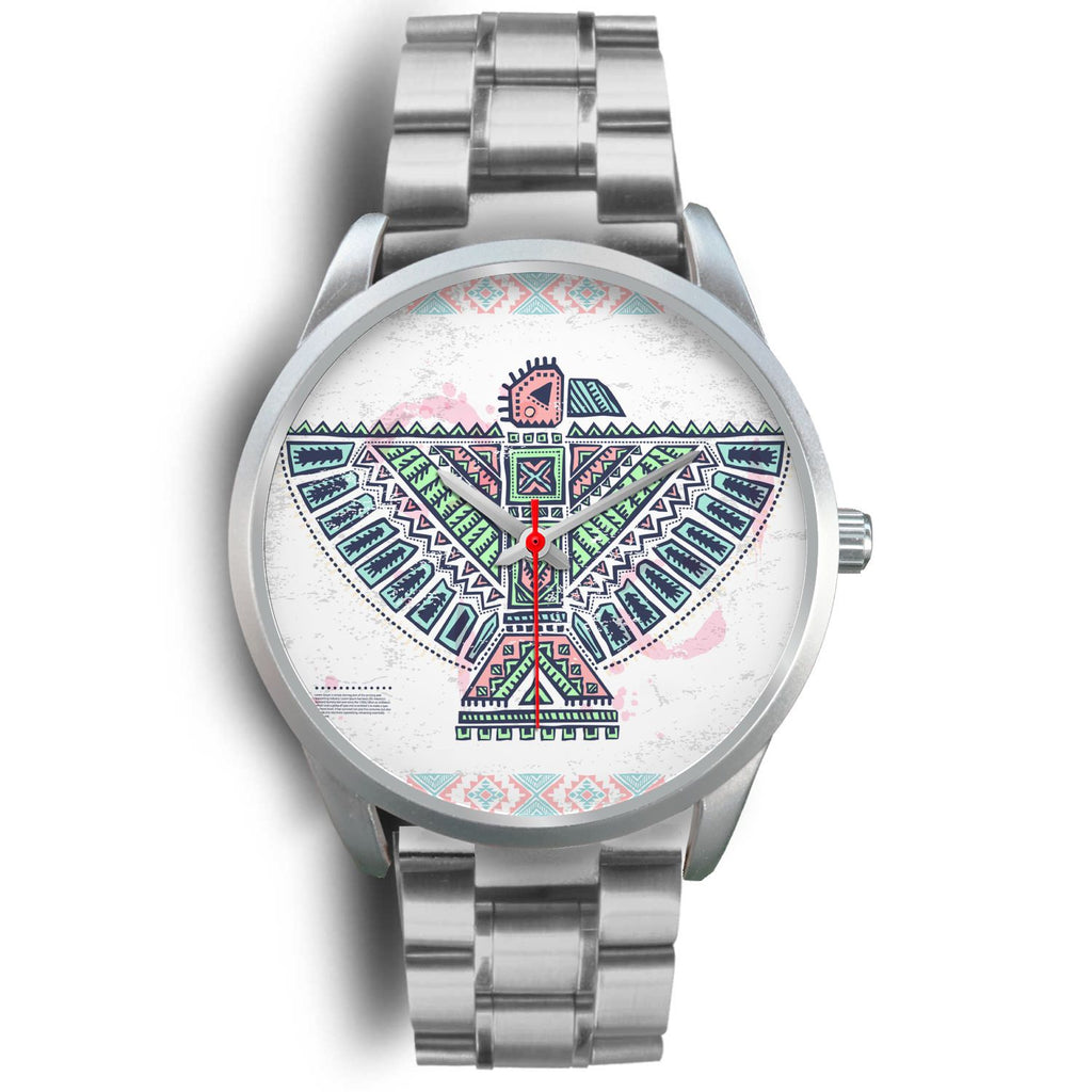 Thunderbird  White United Tribes Symbol Native Silver Watch