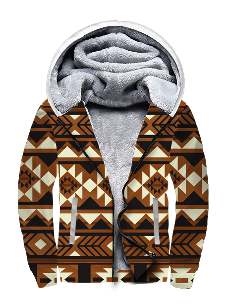 Powwow StoreGBNAT00508 Brown Pattern Native 3D Fleece Hoodie