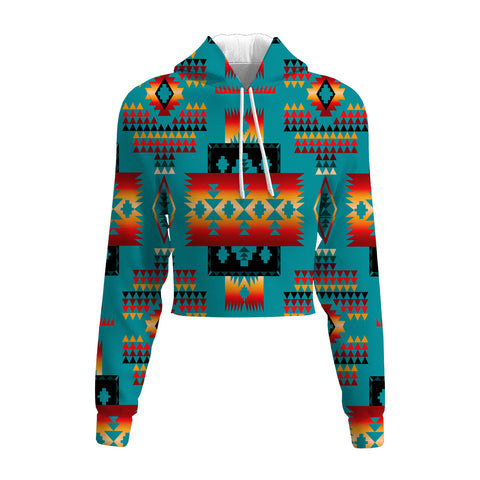 Powwow Store gb nat00046 14 blue native tribes pattern native american crop hoodie