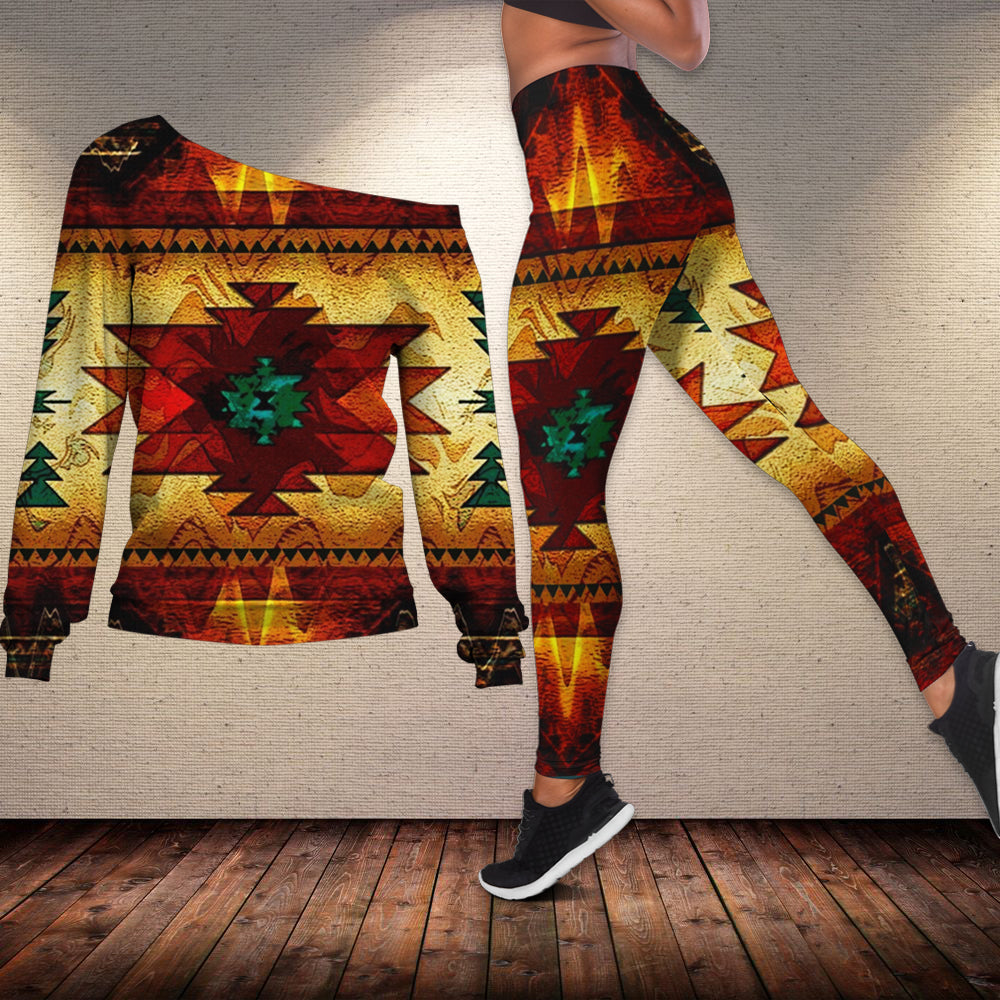 Powwow Store gb nat00068 united tribes brown design off shoulder sweater legging set