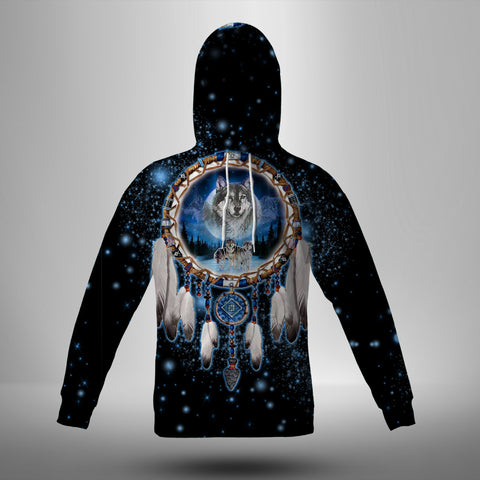 Powwow Store gb nat00010 galaxy dreamcatcher wolf 3d native american 3d hoodie with mask