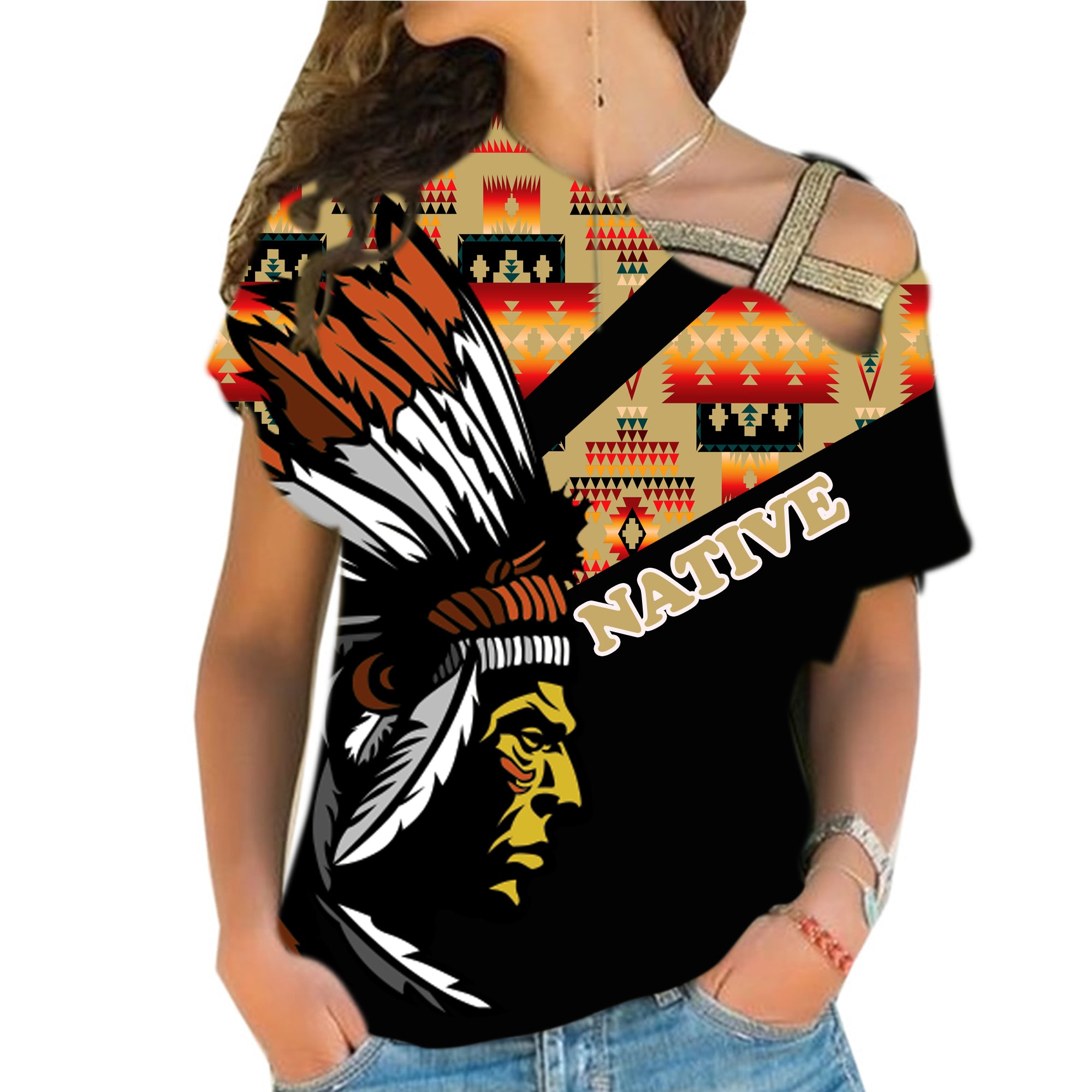 Powwow StoreCRS0001221  Native American Cross Shoulder Shirt