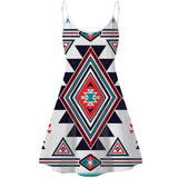 GB-NAT00146 White Geometric Native American Strings Dress