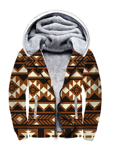 Powwow StoreGBNAT00508 Brown Pattern Native 3D Fleece Hoodie