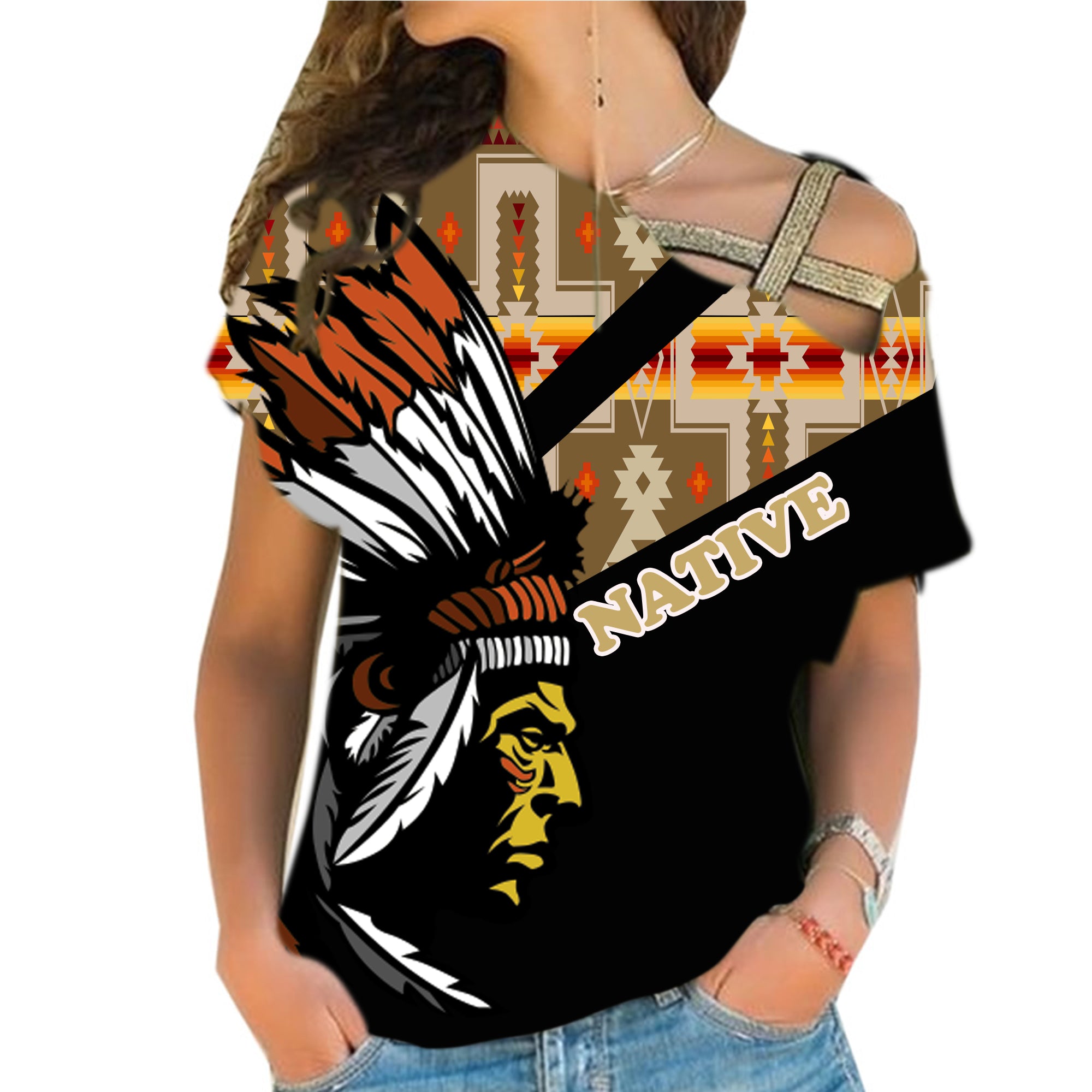 Powwow StoreCRS0001220  Native American Cross Shoulder Shirt