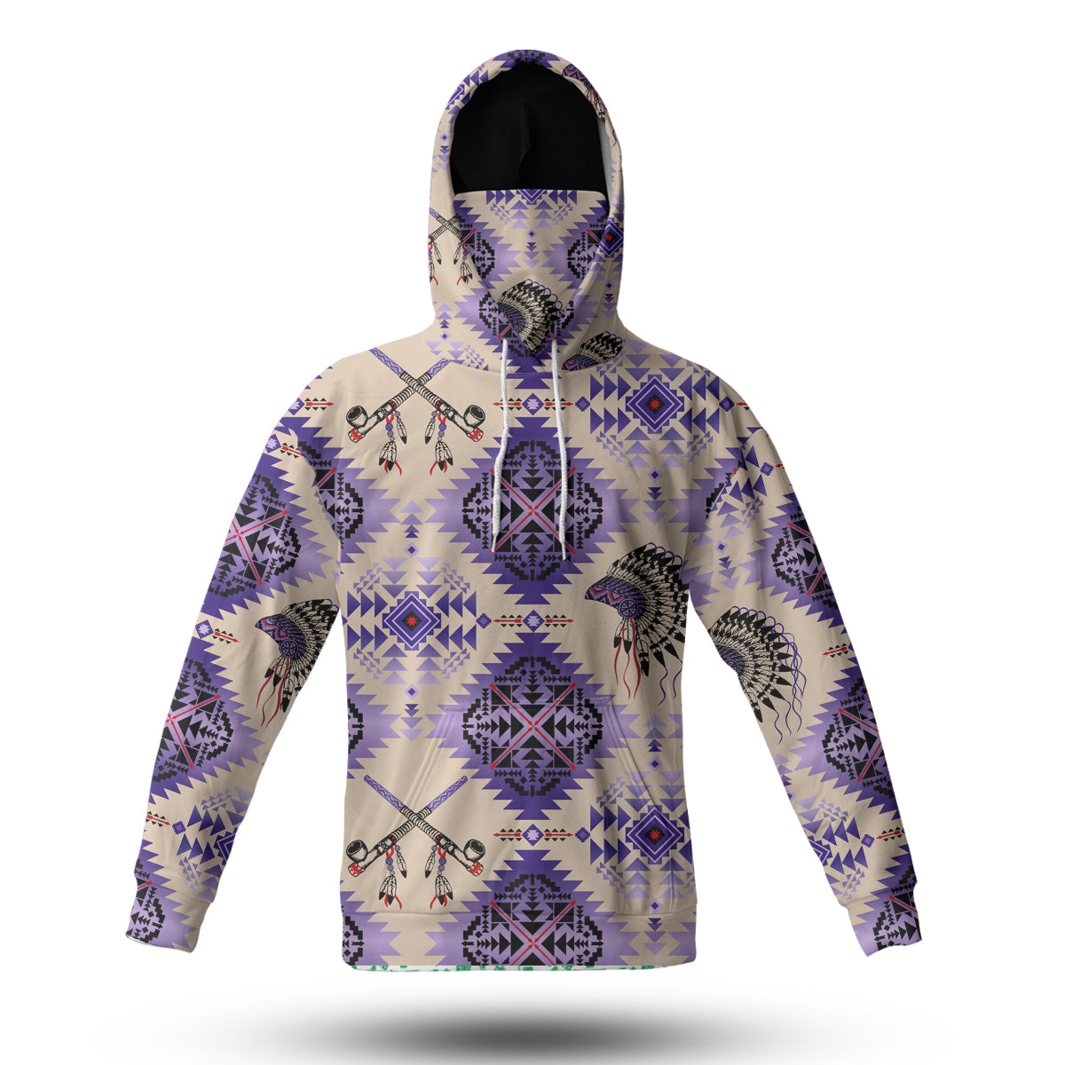 Powwow StoreHWM0008 Pattern Tribal Native 3D Hoodie With Mask