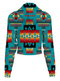 Powwow Store gb nat00046 14 blue native tribes pattern native american crop hoodie